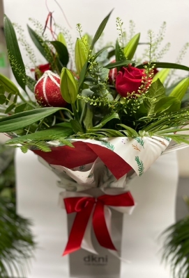 Christmas Lily and Rose handtied bouquet