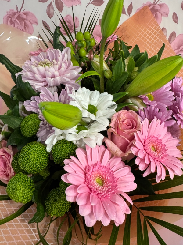 Bells choice handtied bouquet gift wrapped in box with water