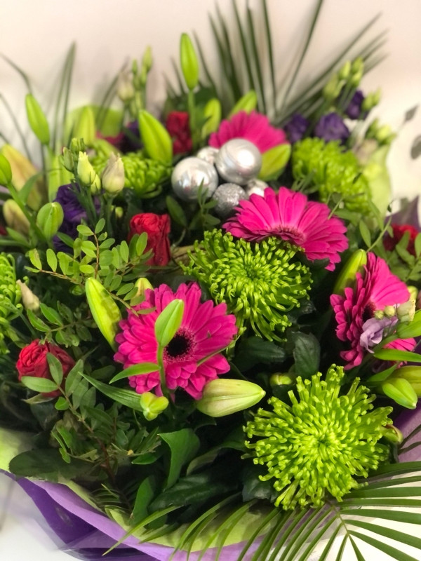 European Style Luxury handtied Bouquet in Pink, Purple and Lime