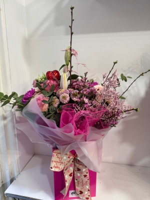 St Valentine’s European style pink handtied bouquet