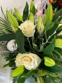 Christmas Lily and Rose handtied bouquet