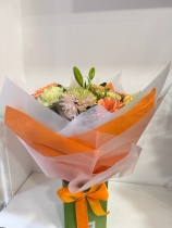 Euro Cluster handtied bouquet in water and boxed