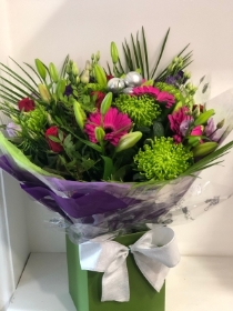 European Style Luxury handtied Bouquet in Pink, Purple and Lime