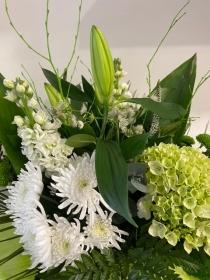 luxury white and lime handtied bouquet inc hydrangea
