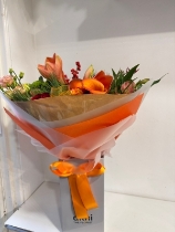 Nikos luxury handtied bouquet in peach and gold tones