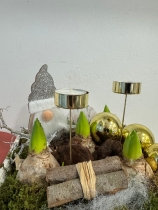 Square Santa Hyacinth planted arrangement with candle holders